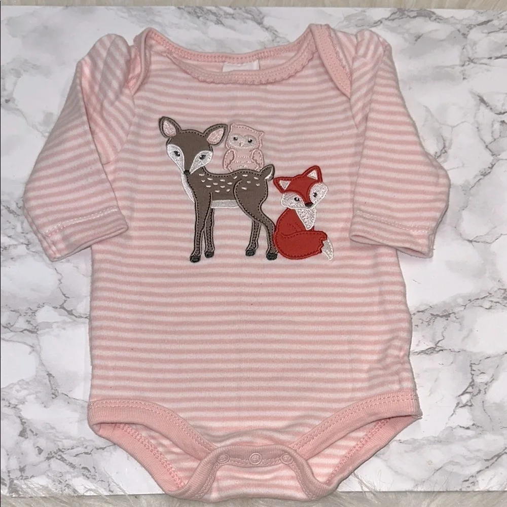 Starting Out Pink Striped Baby one piece with Animal Appliqué size newborn